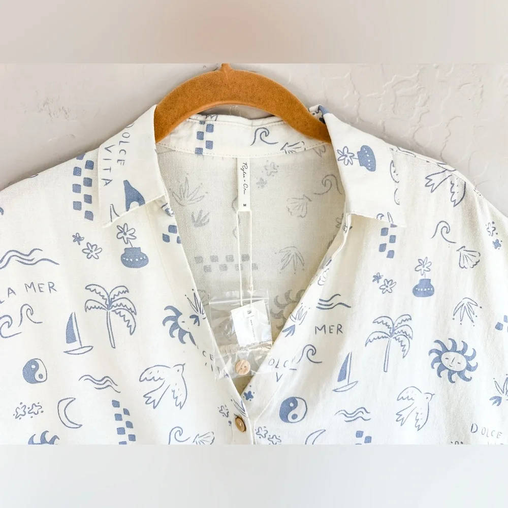 Rylee + Cru Jenni Women’s Button Top - Mediterranean Cream Blue NWT- Size Medium - Picture 5 of 9